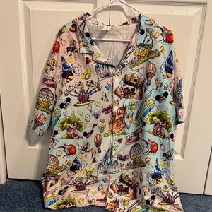 Colorful Cartoon Style Disney Parks Print Men's Casual Button Down Shirt NWOT XL